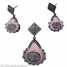 925 SOLID STERLING SILVER HANDMADE PENDANT EARRING SET LAVENDER JADE AND CZ