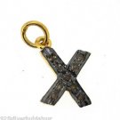 925 STERLING SILVER HANDMADE ALPHABET X CHARM PENDANT 0.10 CT NATURAL DIAMOND