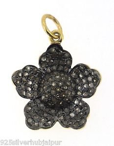 925 SOLID STERLING SILVER FLOWER HANDMADE CHARM PENDANT 0.85 CW PAVE DIAMOND