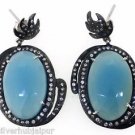 925 SOLID STERLING SILVER BLUE ONYX GEMTSONE HANDMADE DROP DANGLE EARRING