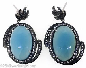 925 SOLID STERLING SILVER BLUE ONYX GEMTSONE HANDMADE DROP DANGLE EARRING