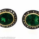 925 SILVER 0.45 CT PAVE DIAMOND 8.40 CT LABMADE EMERALD GEMSTONE STUD EARRING