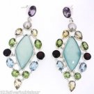 925 SOLID STERLING SILVER HANDMADE VINTAGE EARRING CHALCEDONEY GEMSTONE 66X30MM