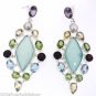925 SOLID STERLING SILVER HANDMADE VINTAGE EARRING CHALCEDONEY GEMSTONE 66X30MM