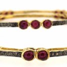 925 STERLING SILVER 1.45 CW PAVE DIAMOND 10.85 LABMADE RUBY HANDMADE BANGLE PAIR