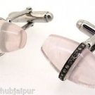 925925 SILVER 0.18 CW DIAMOND 28.15 CW ROSE QUARTZ  BEAUTIFUL HANDMADE CUFFLINK