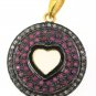 925 STERLING SILVER 0.28 ROSE CUT DIAMOND LAB CREATED RUBY ENAMEL LOVE CHARM