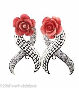 925 SOLID STERLING SILVER LABMADE ROSE GE GEMSTONE &CZ HANDMADE DANGLE EARRING