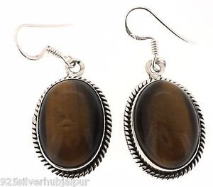 925 SOLID STERLING SILVER TIGER EYE OVAL HANDMADE  EARRING