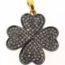 925 SILVER 0.83CT ROSE CUT DIAMOND HANDMADE VINTAGE ANTIQUE FLOWER CHARM PENDANT