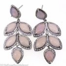 925 SOLID STERLING SILVER PINK AGATE GEMSTONE CAB & CZ HANDMADE DANGLE EARRING