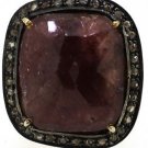 925 STERLING SILVER 0.50  PAVE DIAMOND 9.50 CT MULTI SAPPHIRE FANCY RING US 6.5