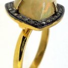 925 SILVER 0.45 CT PAVE DIAMOND 3.95CT NATURAL OPAL GEMSTONE HANDMADE RING US 7