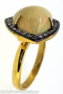 925 SILVER 0.45 CT PAVE DIAMOND 3.95CT NATURAL OPAL GEMSTONE HANDMADE RING US 7