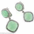 925 STERLING SILVER GREEN PREHNITE GEMSTONE CZ HANDMADE DANGLER EARRING