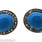 925 SILVER 0.45 CT ROSE CUT DIAMOND 8.30 CT LAB MADE GEMSTONE TURQUOISE EARRING