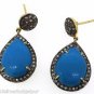 925 SILVER 0.45 CT ROSE CUT DIAMOND 8.30 CT LAB MADE GEMSTONE TURQUOISE EARRING