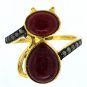 925 SILVER 2.90 CW LAB RUBY 0.06 PAVE NATURAL DIAMOND HANDMADE CAT RING US 6.75