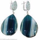 925 SOLID STERLING BLUE AGATE AND LABMADE EMERALD HANDMADE OMEGA BACK EARRING