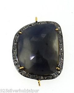 925 SOLID STERLING SILVER HANDMADE 17.20 SAPPHIRE 0.45 NATURAL DIAMOND CONNECTOR