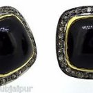 925 SILVER 0.55 CT  PAVE DIAMOND 22 CT BLACK SPINAL GEMSTONE STUD EARRING