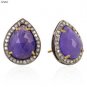925 SILVER 39.40 CW BLUE SAPPHIRE 0.82 PAVE DIAMOND HANDMADE EARRING STUD