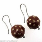 925 STERLING SILVER  SINGLE CUT DIAMOND 0.90 CTS MAROON ENAMELED ROUND EARRING