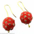 925 STERLING SILVER  SINGLE CUT DIAMOND 0.90 CTS ORANGE ENAMELED ROUND EARRING