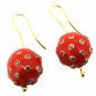 925 STERLING SILVER  SINGLE CUT DIAMOND 0.90 CTS ORANGE ENAMELED ROUND EARRING