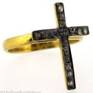 925 SILVER 0.25 CT NATURAL PAVE DIAMOND HANDMADE CHRISTIAN CROSS RING US 6.25