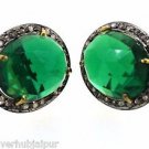 925 SILVER 0.50 CTS ROSE CUT DIAMOND 21.60 CTS LAB CREATED EMERALD HANDMADE STUD