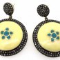 925 SILVER 14KT GOLD 2.33 CTS NATURAL SINGLE CUT DIAMOND ENAMELED EARRING