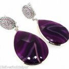 925 STERLING SILVER CZ RED AGATE HANDMADE DANGLE OMEGA BACK EARRING