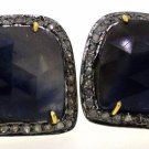 925 SILVER 28.25 CW BLUE SAPPHIRE 0.65 CT PAVE DIAMOND HANDMADE EARRING STUD