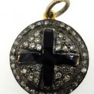 925 SILVER 0.50 CT PAVE DIAOMOND  BLACK ENAMEL HANDMADE VINATGE PLUS SIGN CHARM