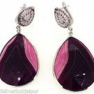 925 SOLID STERLING SILVER CZ RED AGATE HANDMADE DANGLE OMEGA BACK EARRING