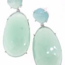 925 SOLID STERLING SILVER AQUA CHALCEDONY GEMSTONE HANDMADE DROP DANGLER EARRING