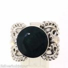925 SOLID STERLING SILVER ANTIQUE HANDMADE RING LABMADE EMERALD SIZE 11.75