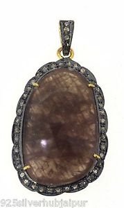 925 SOLID STERLING SILVER HANDMADE PENDANT 20.05 SAPPHIRE 0.35 NATURAL DIAMOND