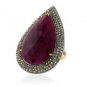 925 SOLID SILVER & BRASS HANDMADE TURKISH RING LABMADE EMERALD RUBY 8.75 US
