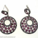 925 SOLID STERLING SILVER LABMADE RUBY GEMSTONE ROUND EARRING