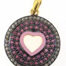 925 SILVER 0.28 ROSE CUT DIAMOND LAB MADE RUBY PINK ENAMEL LOVE HANDMADE CHARM