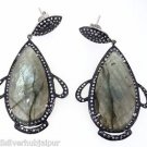 925 SOLID STERLING SILVER LABRODRITE GEMSTONE CZ HANDMADE DANGLE EARRING