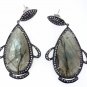 925 SOLID STERLING SILVER LABRODRITE GEMSTONE CZ HANDMADE DANGLE EARRING