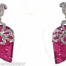 925 SOLID STERLING SILVER PINK JADE GEMSTONE CZ HANDMADE DANGLE EARRING