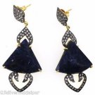 925 STERLING SILVER SODOLITE GEMSTONE CZ HANDMADE DROP DANGLER EARRING