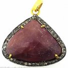 925 SILVER 0.60 CTS PAVE DIAMOND 17.80 CTS RUBY HANDMADE GEMSTONE PENDANT