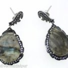 925 SOLID STERLING SILVER LABRODRITE GEMSTONE CZ HANDMADE DROP DANGLER EARRING