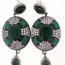 925 STERLING SOLID SILVER & BRONZE HANDMADE EARRING CZ LABMADE GREEN GEMSTONE