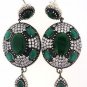 925 STERLING SOLID SILVER & BRONZE HANDMADE EARRING CZ LABMADE GREEN GEMSTONE